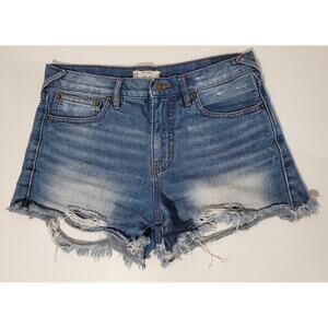 Free People Distressed Raw Hem Cutoff Denim Blue Jean Shorts Womens Size 27